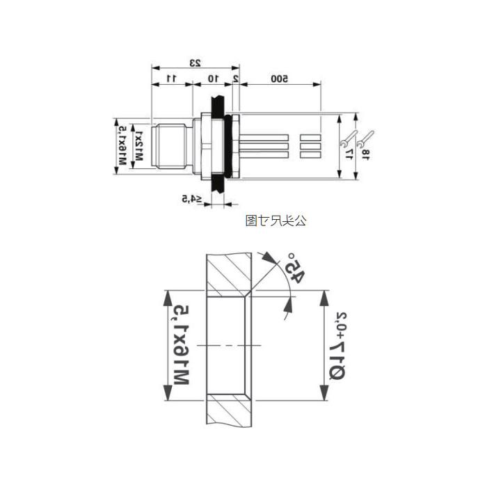 M12 12Pin、公头直型、法兰插座、板后安装、适用于现场焊接安装、64SC81H